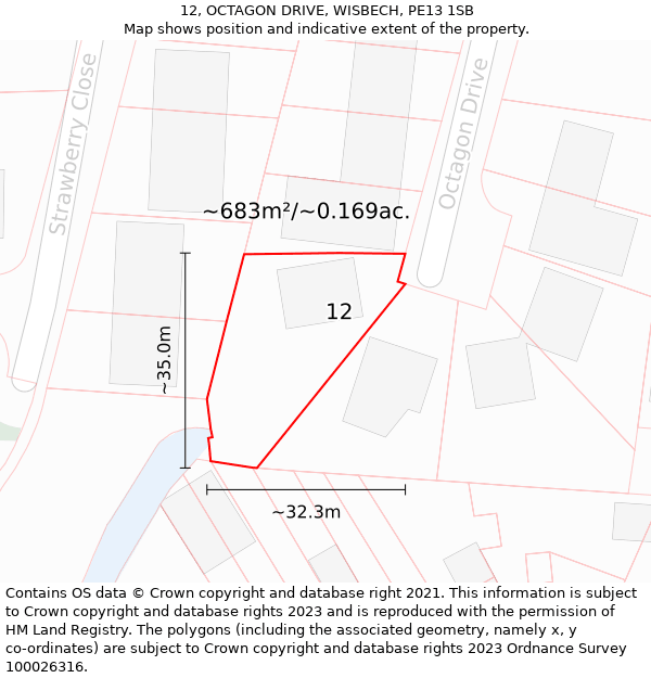 12, OCTAGON DRIVE, WISBECH, PE13 1SB: Plot and title map