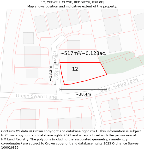 12, OFFWELL CLOSE, REDDITCH, B98 0FJ: Plot and title map