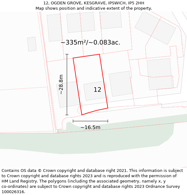 12, OGDEN GROVE, KESGRAVE, IPSWICH, IP5 2HH: Plot and title map