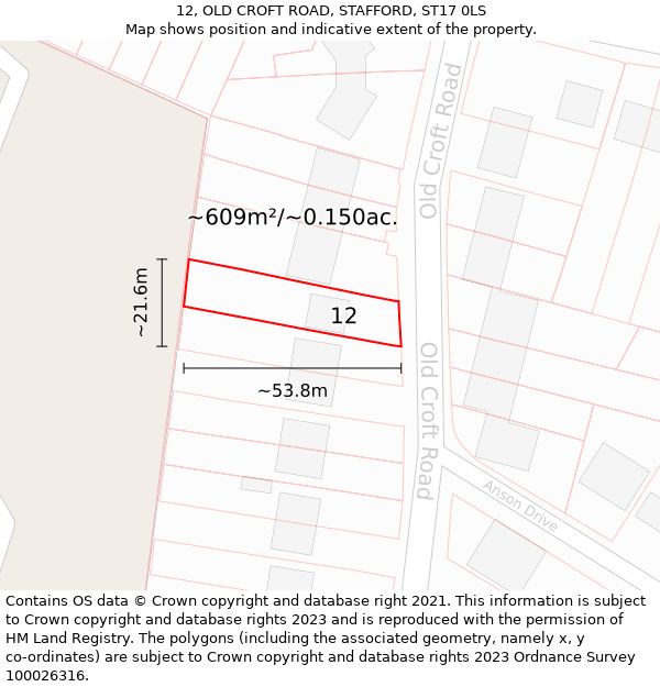 12, OLD CROFT ROAD, STAFFORD, ST17 0LS: Plot and title map