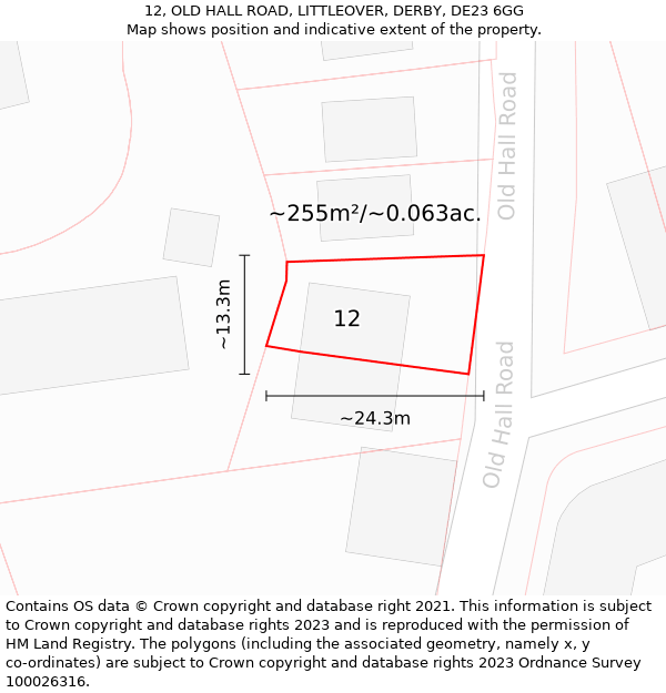 12, OLD HALL ROAD, LITTLEOVER, DERBY, DE23 6GG: Plot and title map