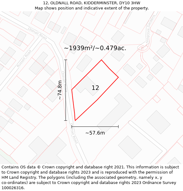 12, OLDNALL ROAD, KIDDERMINSTER, DY10 3HW: Plot and title map