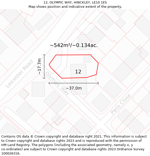 12, OLYMPIC WAY, HINCKLEY, LE10 1ES: Plot and title map