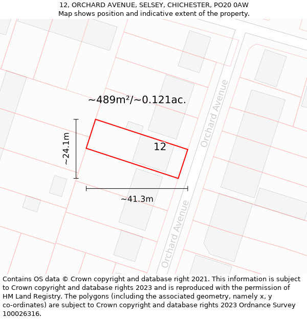 12, ORCHARD AVENUE, SELSEY, CHICHESTER, PO20 0AW: Plot and title map