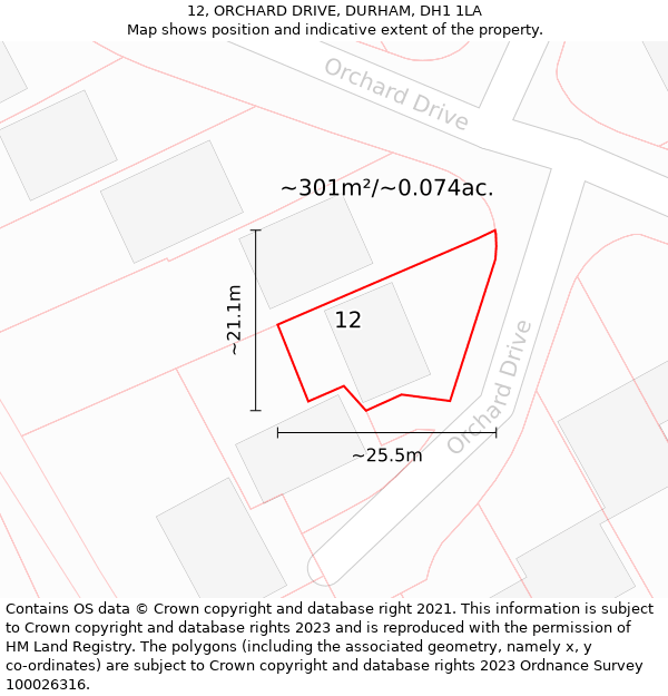 12, ORCHARD DRIVE, DURHAM, DH1 1LA: Plot and title map