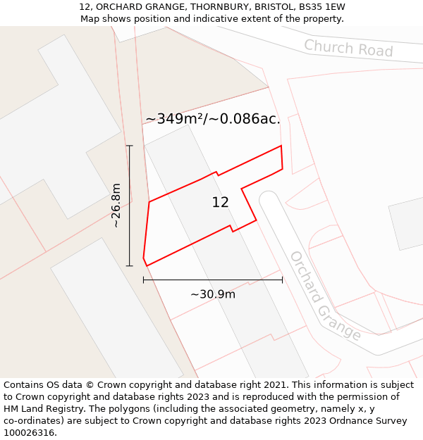 12, ORCHARD GRANGE, THORNBURY, BRISTOL, BS35 1EW: Plot and title map