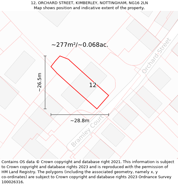 12, ORCHARD STREET, KIMBERLEY, NOTTINGHAM, NG16 2LN: Plot and title map