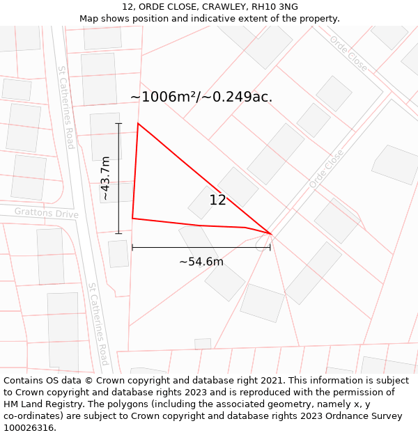 12, ORDE CLOSE, CRAWLEY, RH10 3NG: Plot and title map