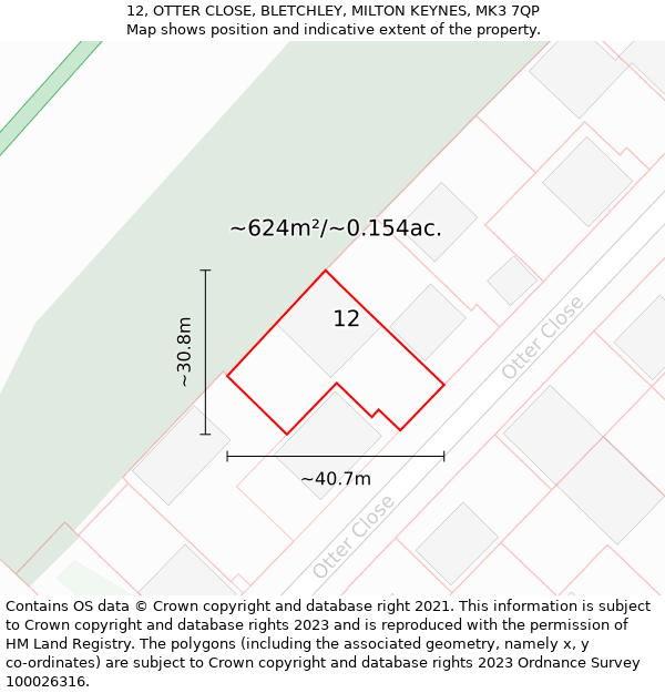 12, OTTER CLOSE, BLETCHLEY, MILTON KEYNES, MK3 7QP: Plot and title map