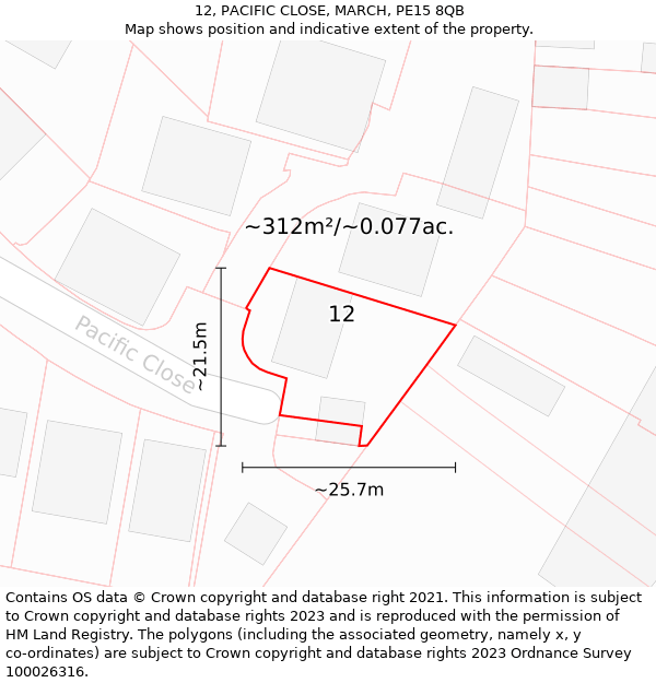 12, PACIFIC CLOSE, MARCH, PE15 8QB: Plot and title map