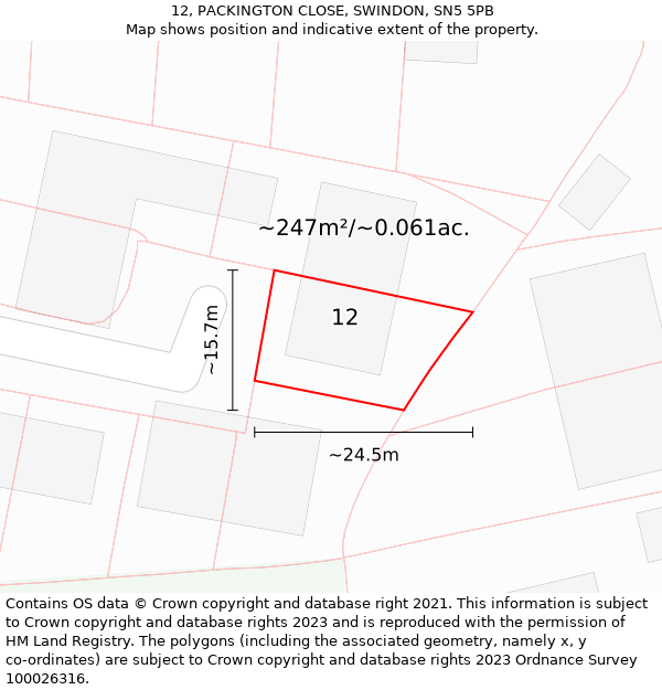 12, PACKINGTON CLOSE, SWINDON, SN5 5PB: Plot and title map