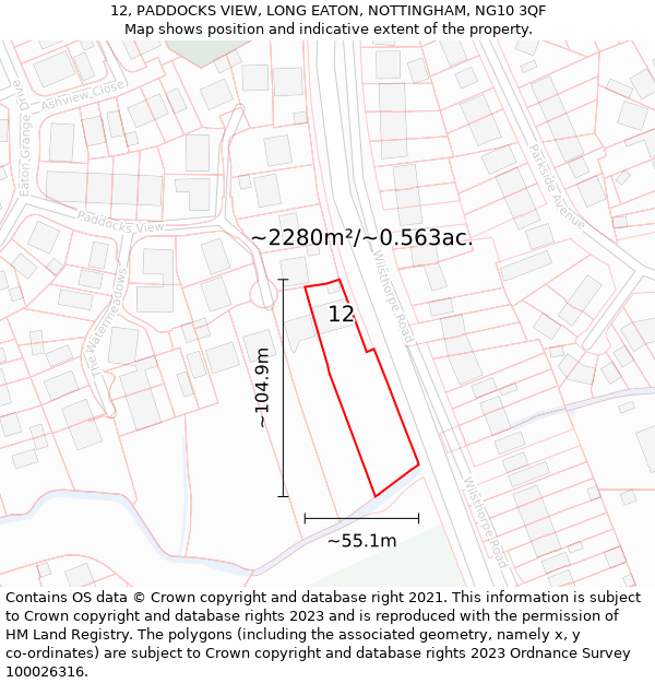 12, PADDOCKS VIEW, LONG EATON, NOTTINGHAM, NG10 3QF: Plot and title map