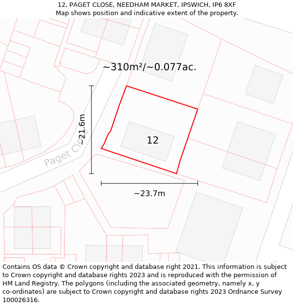 12, PAGET CLOSE, NEEDHAM MARKET, IPSWICH, IP6 8XF: Plot and title map