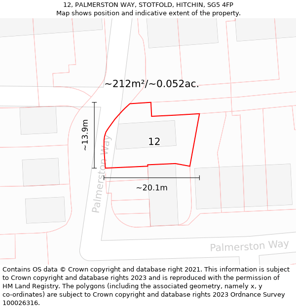 12, PALMERSTON WAY, STOTFOLD, HITCHIN, SG5 4FP: Plot and title map