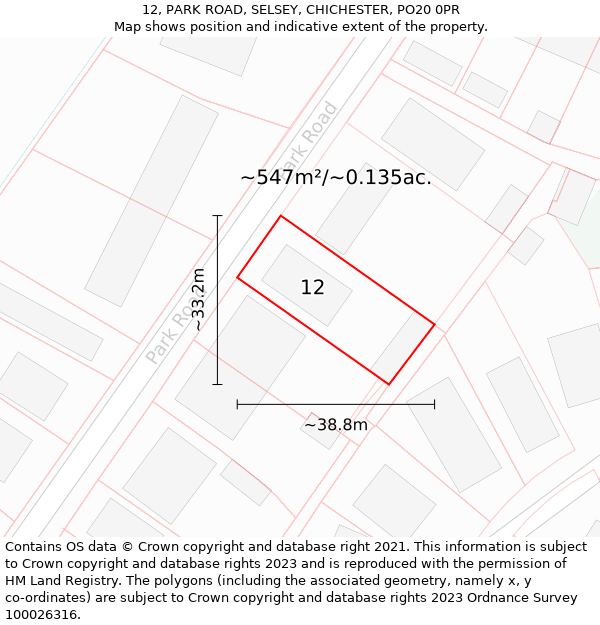 12, PARK ROAD, SELSEY, CHICHESTER, PO20 0PR: Plot and title map