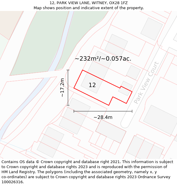 12, PARK VIEW LANE, WITNEY, OX28 1FZ: Plot and title map