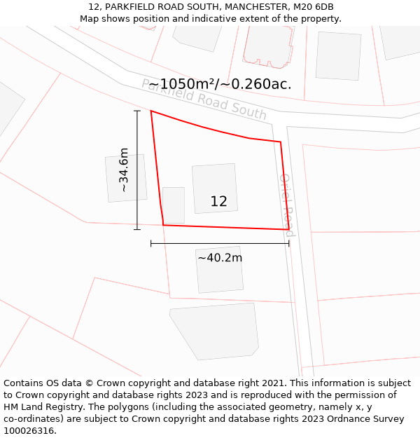 12, PARKFIELD ROAD SOUTH, MANCHESTER, M20 6DB: Plot and title map