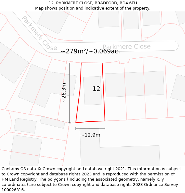 12, PARKMERE CLOSE, BRADFORD, BD4 6EU: Plot and title map