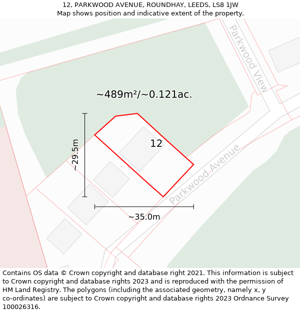 12, PARKWOOD AVENUE, ROUNDHAY, LEEDS, LS8 1JW: Plot and title map