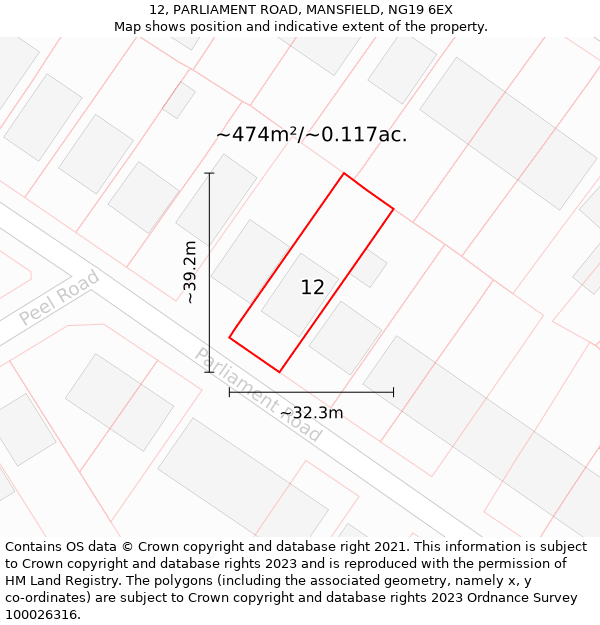 12, PARLIAMENT ROAD, MANSFIELD, NG19 6EX: Plot and title map