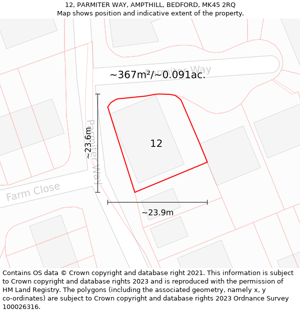 12, PARMITER WAY, AMPTHILL, BEDFORD, MK45 2RQ: Plot and title map
