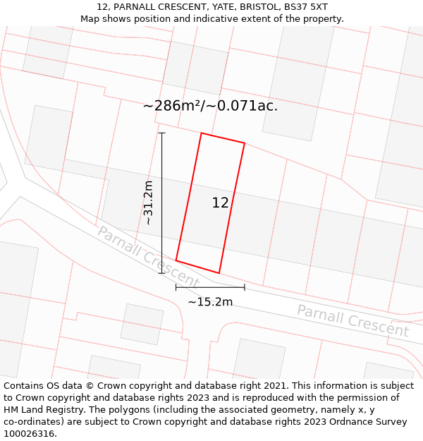 12, PARNALL CRESCENT, YATE, BRISTOL, BS37 5XT: Plot and title map