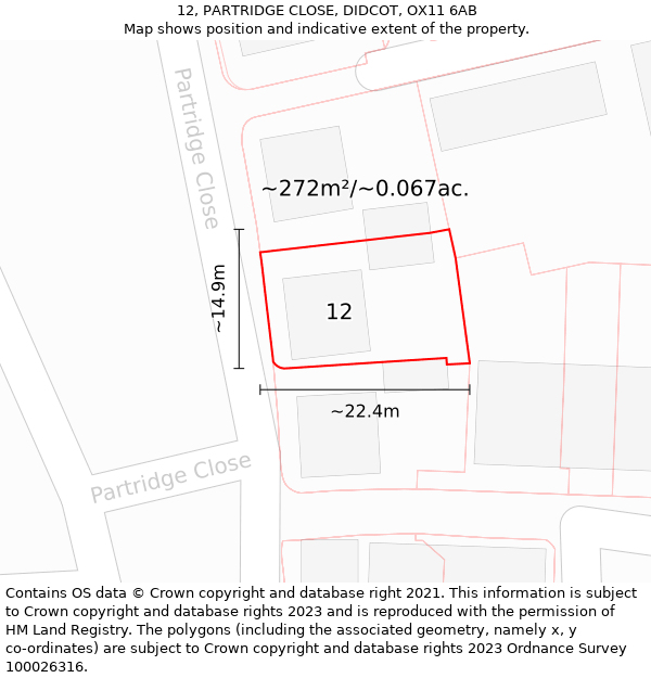 12, PARTRIDGE CLOSE, DIDCOT, OX11 6AB: Plot and title map