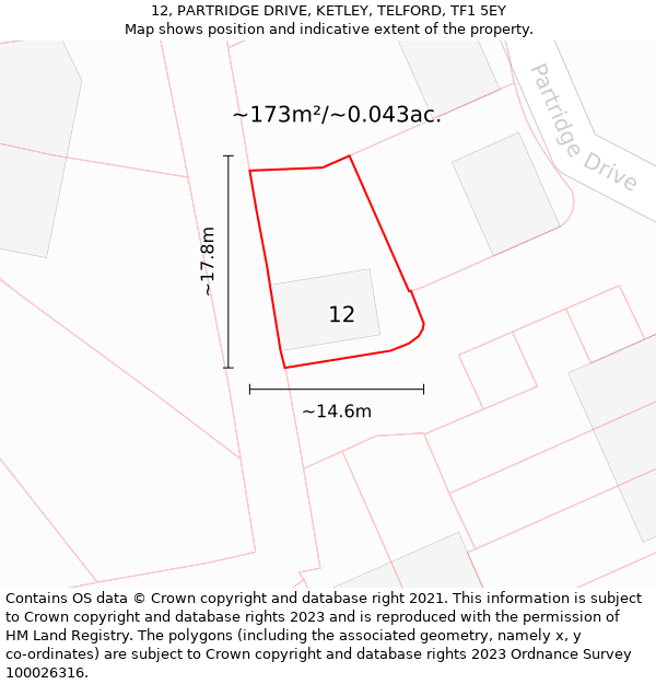 12, PARTRIDGE DRIVE, KETLEY, TELFORD, TF1 5EY: Plot and title map