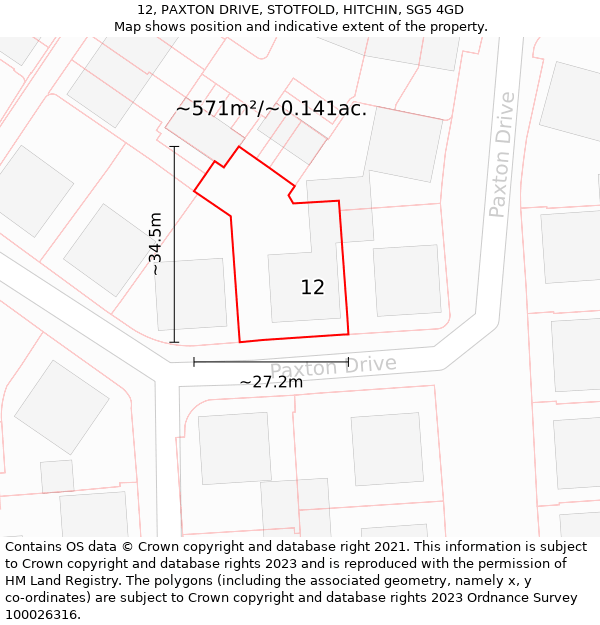 12, PAXTON DRIVE, STOTFOLD, HITCHIN, SG5 4GD: Plot and title map