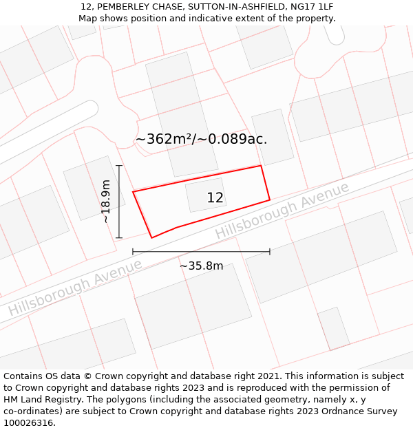 12, PEMBERLEY CHASE, SUTTON-IN-ASHFIELD, NG17 1LF: Plot and title map