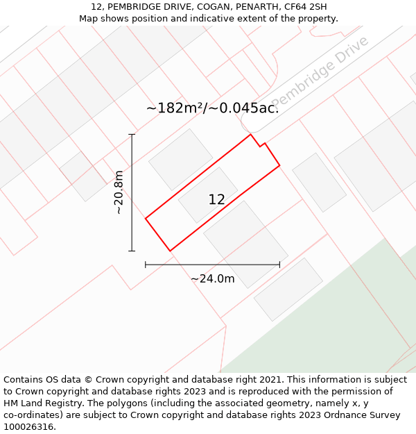 12, PEMBRIDGE DRIVE, COGAN, PENARTH, CF64 2SH: Plot and title map