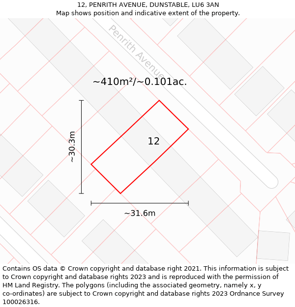 12, PENRITH AVENUE, DUNSTABLE, LU6 3AN: Plot and title map