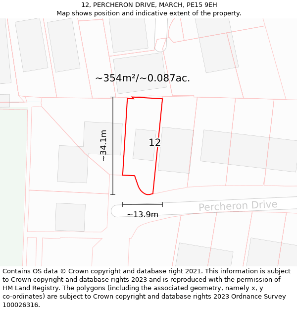 12, PERCHERON DRIVE, MARCH, PE15 9EH: Plot and title map