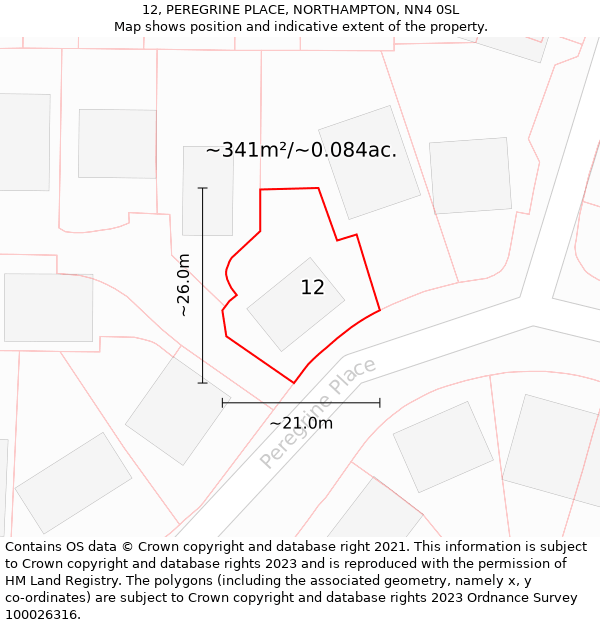 12, PEREGRINE PLACE, NORTHAMPTON, NN4 0SL: Plot and title map