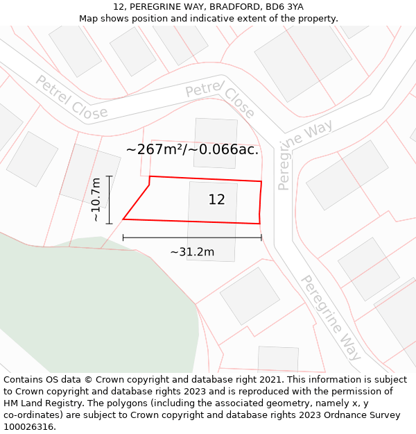 12, PEREGRINE WAY, BRADFORD, BD6 3YA: Plot and title map