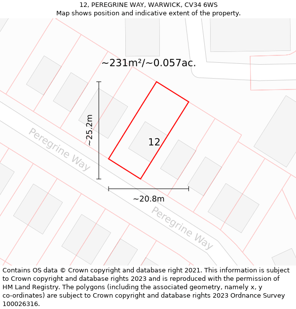 12, PEREGRINE WAY, WARWICK, CV34 6WS: Plot and title map