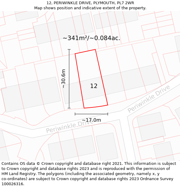 12, PERIWINKLE DRIVE, PLYMOUTH, PL7 2WR: Plot and title map