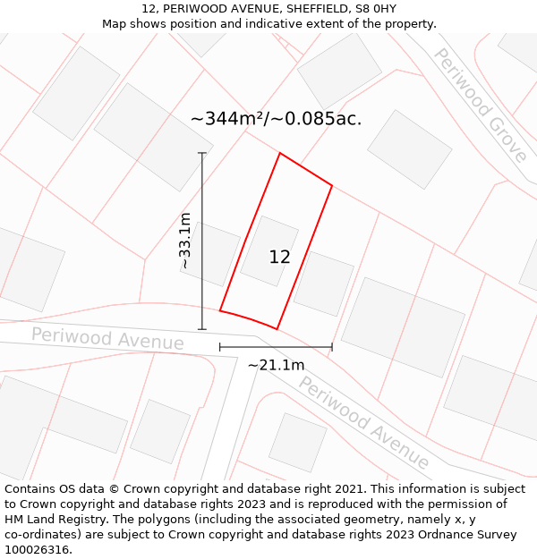 12, PERIWOOD AVENUE, SHEFFIELD, S8 0HY: Plot and title map