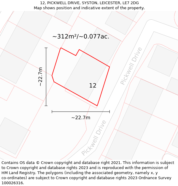 12, PICKWELL DRIVE, SYSTON, LEICESTER, LE7 2DG: Plot and title map