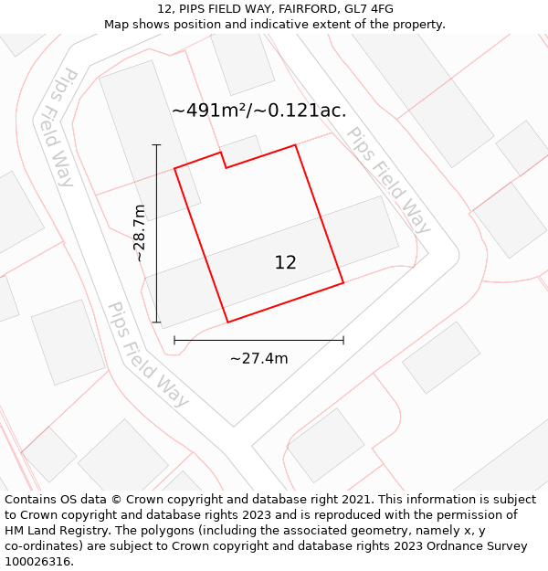 12, PIPS FIELD WAY, FAIRFORD, GL7 4FG: Plot and title map