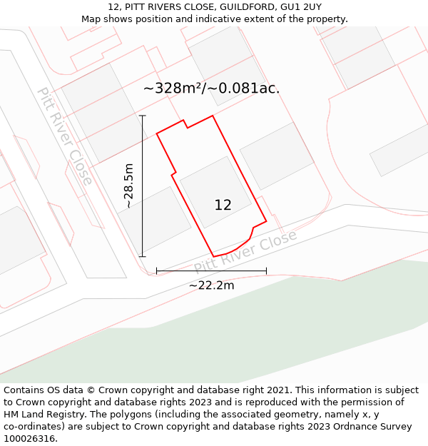 12, PITT RIVERS CLOSE, GUILDFORD, GU1 2UY: Plot and title map