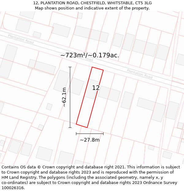 12, PLANTATION ROAD, CHESTFIELD, WHITSTABLE, CT5 3LG: Plot and title map