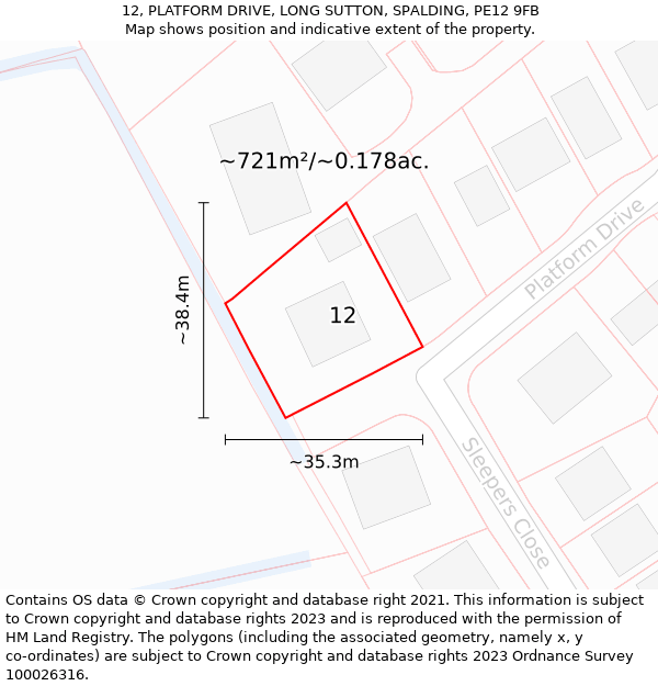 12, PLATFORM DRIVE, LONG SUTTON, SPALDING, PE12 9FB: Plot and title map