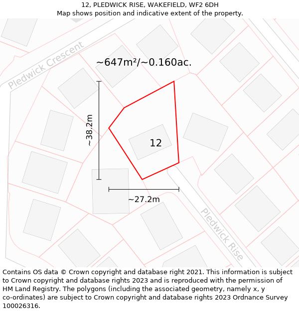 12, PLEDWICK RISE, WAKEFIELD, WF2 6DH: Plot and title map