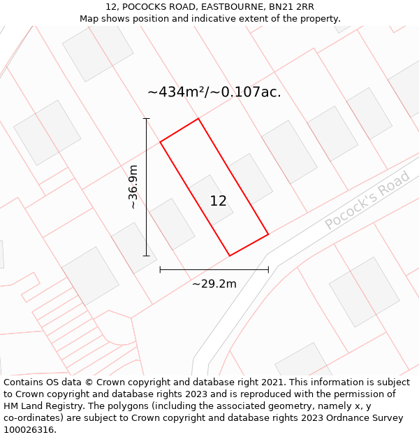 12, POCOCKS ROAD, EASTBOURNE, BN21 2RR: Plot and title map