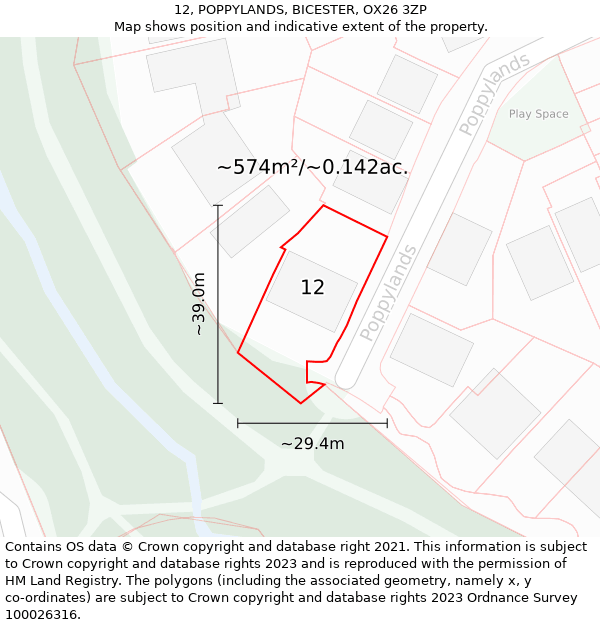 12, POPPYLANDS, BICESTER, OX26 3ZP: Plot and title map