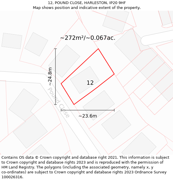 12, POUND CLOSE, HARLESTON, IP20 9HF: Plot and title map