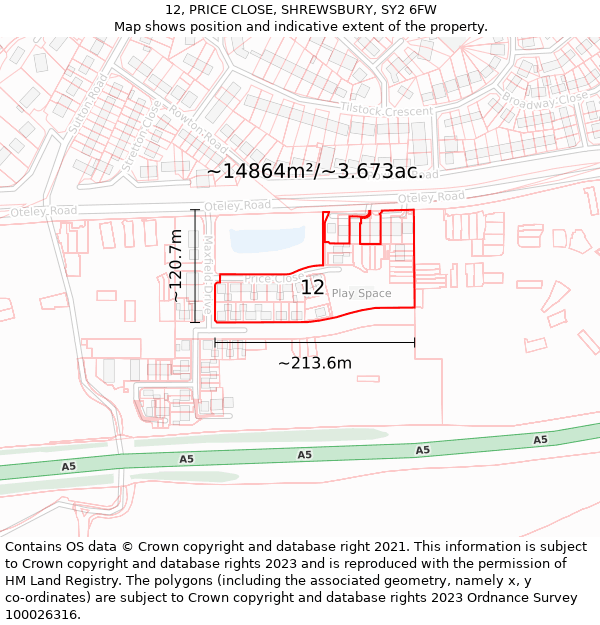 12, PRICE CLOSE, SHREWSBURY, SY2 6FW: Plot and title map