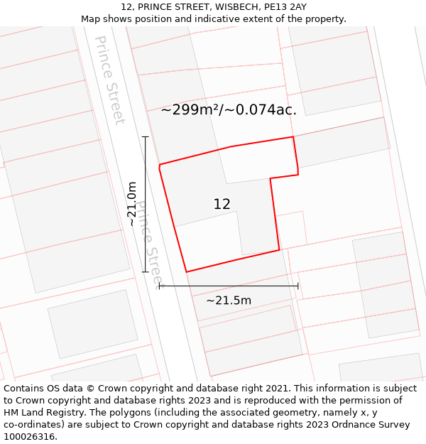 12, PRINCE STREET, WISBECH, PE13 2AY: Plot and title map