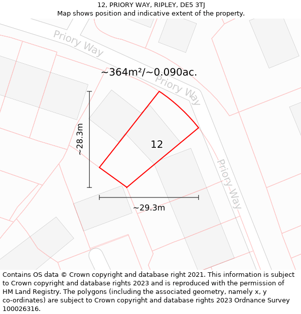 12, PRIORY WAY, RIPLEY, DE5 3TJ: Plot and title map